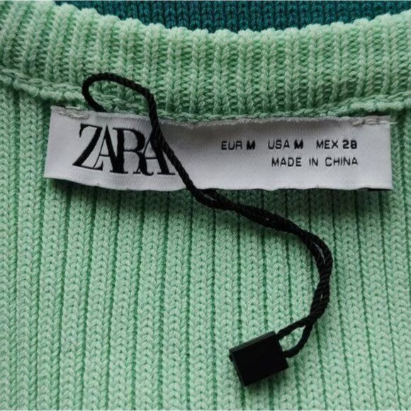 Zara Knit Ribbed Dress M Aqua Mint Colorblock Sleeveless A-line Summer - Picture 7 of 7
